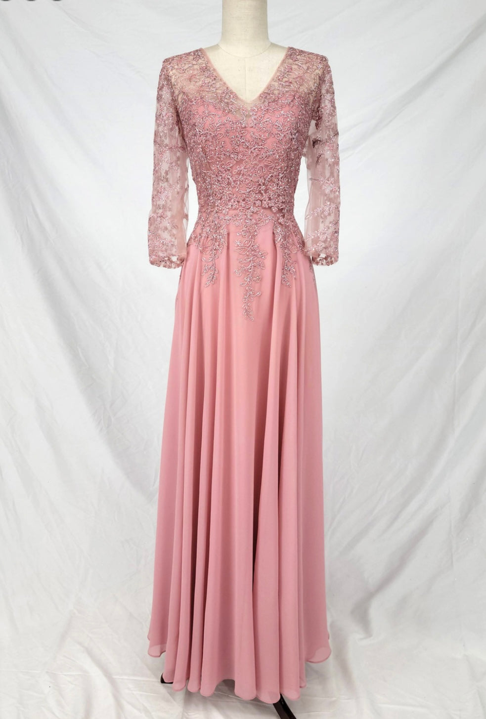 Chicas J070 Bridal Gold A-Line Floor-Length Sequin Embroidered Chiffon Dress