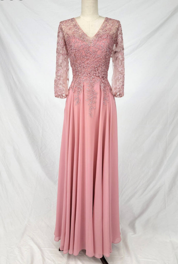 Chicas J070 Bridal Gold A-Line Floor-Length Sequin Embroidered Chiffon Dress