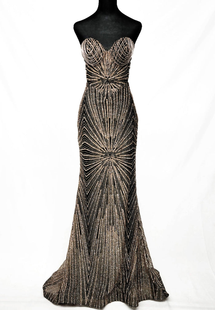 Chicas CF001 Evening Black Mermaid Strapless Floor-Length Fabric Dress