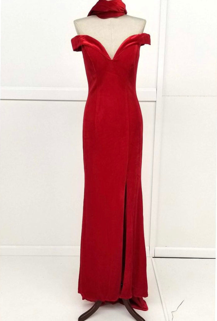 Chicas C6532 Evening Black Floor-Length High-Slit Style Velvet Dress