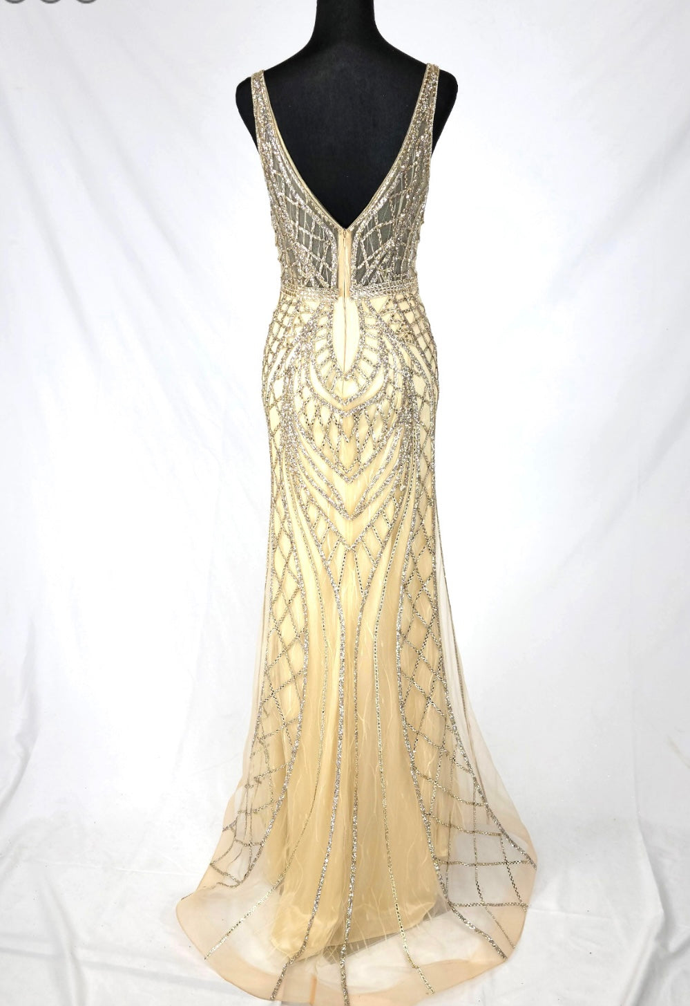 Chicas C830 Evening Silver Floor-Length Shimmer Strappy Mesh Dress