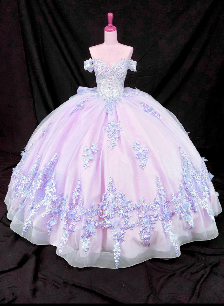 Chicas HF3124 Printed Formal Lilac BallDress Sweetheart Floral Tulle Dress