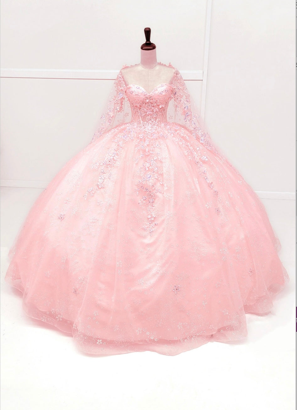 Chicas HF3118 Romantic Printed Pink BallDress Sweetheart Floral Tulle Dress