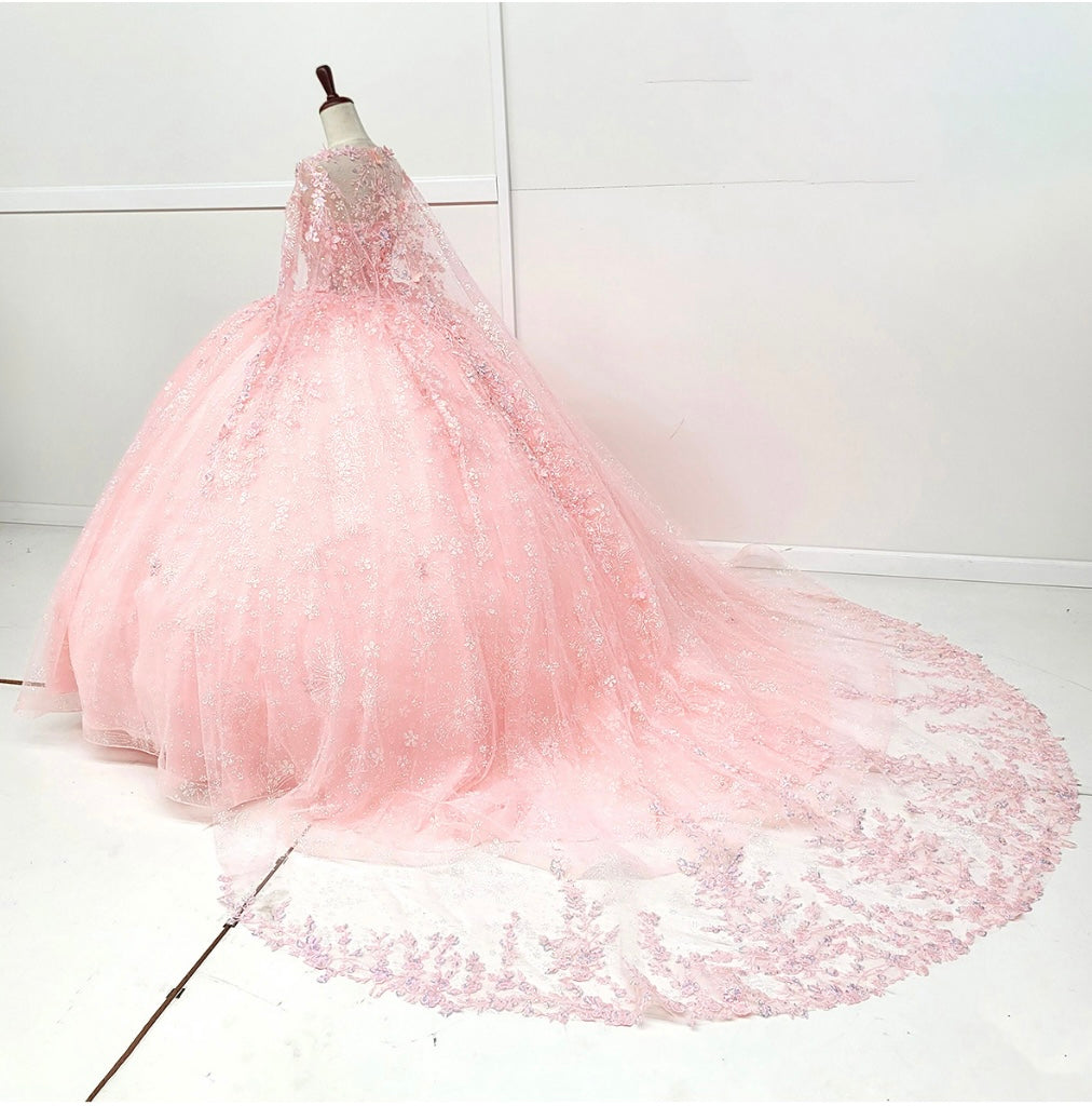 Chicas HF3118 Romantic Printed Pink BallDress Sweetheart Floral Tulle Dress