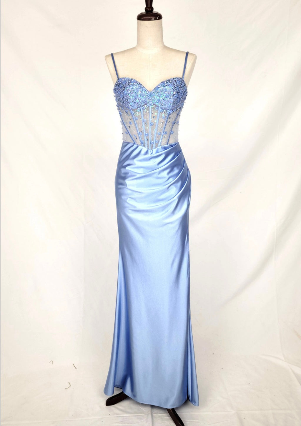 Chicas C361 Elegant Evening Black Spaghetti-Strap Floor-Length Corset Satin Dress