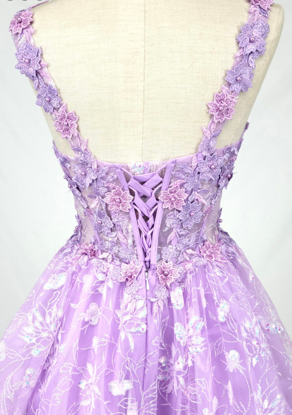 Chicas C352 Elegant Printed Lilac A-Line Floral Short Tulle Dress