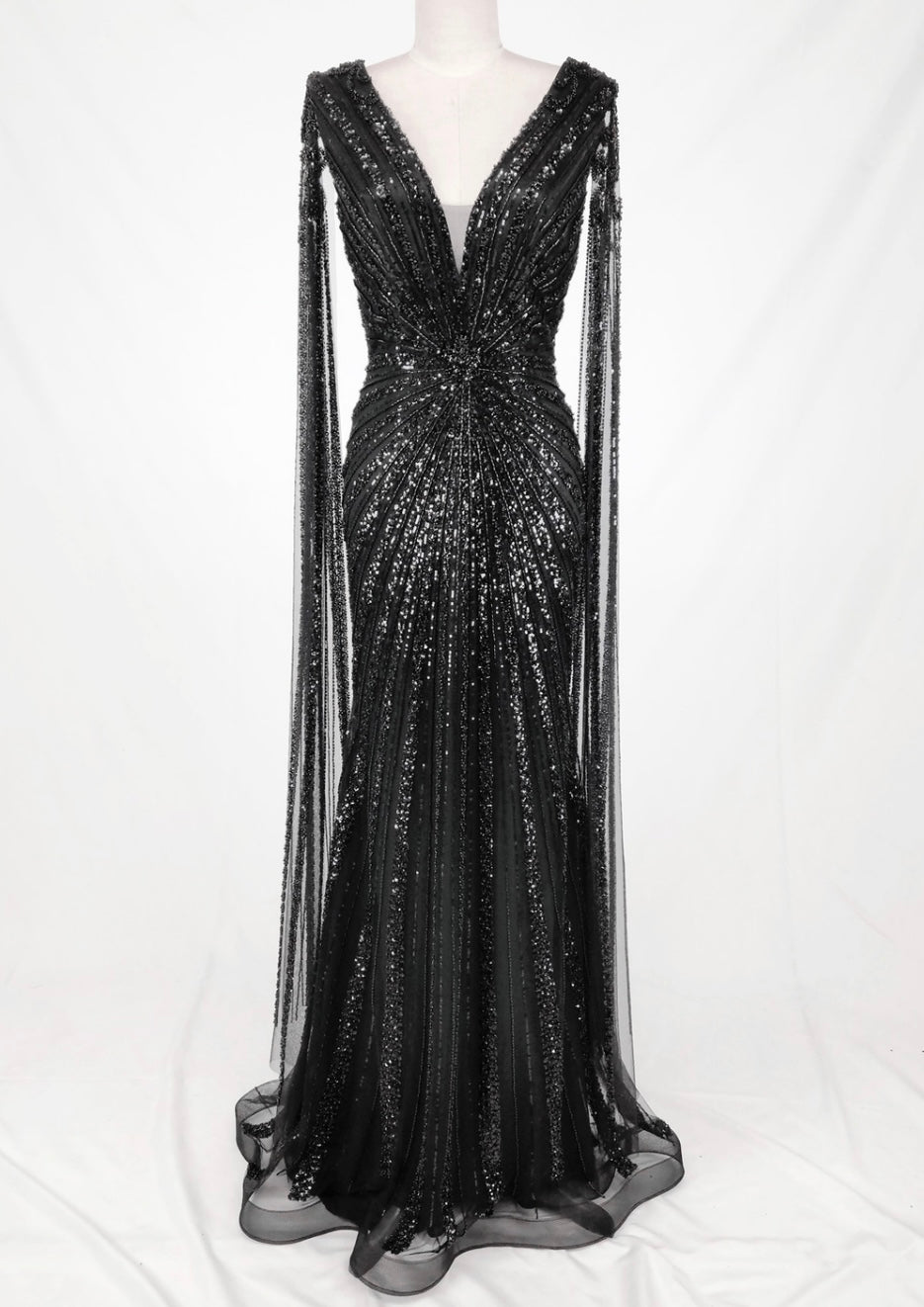 Chicas C840 Evening Black Floor-Length Sequin Shimmer Fabric Dress