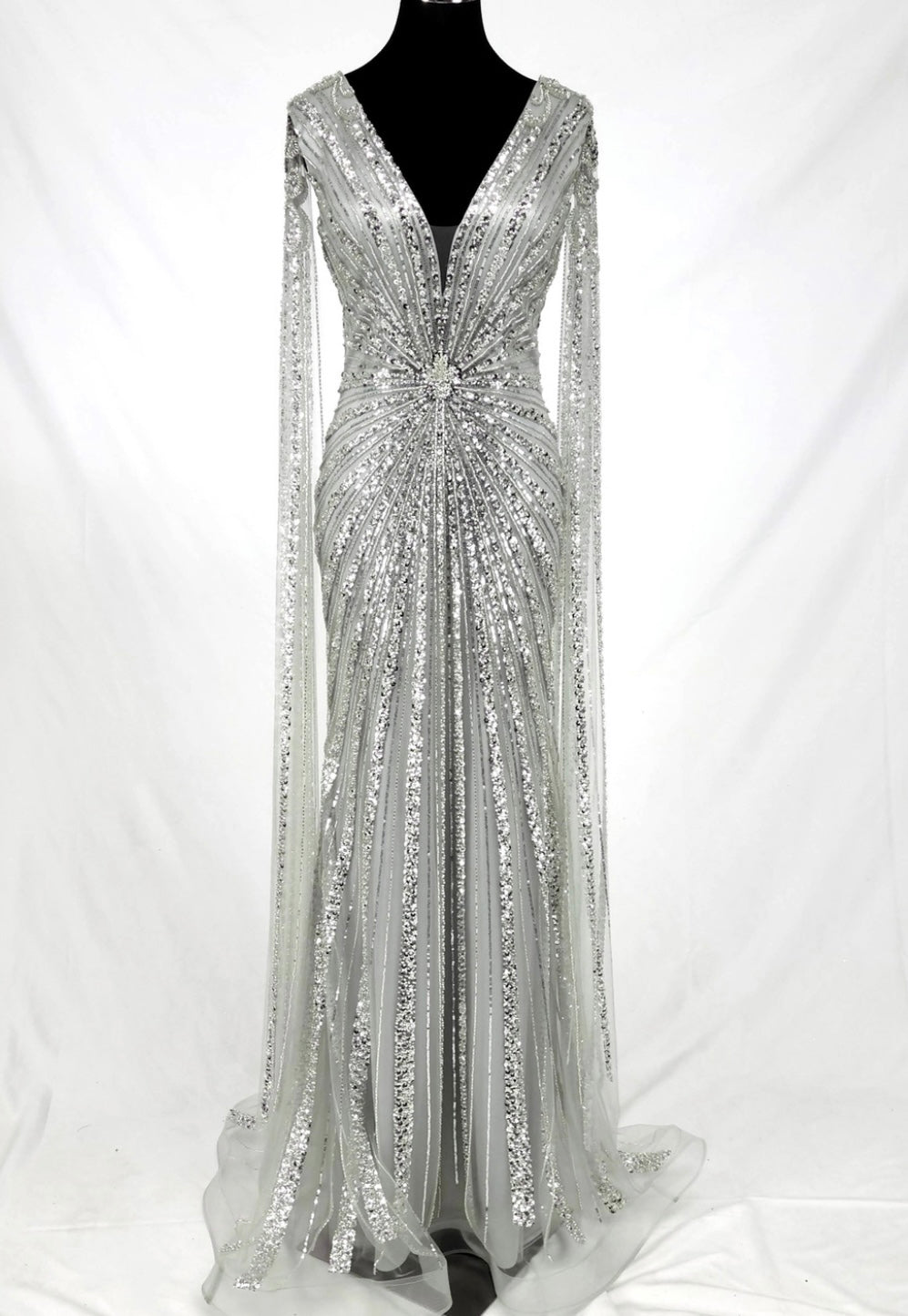 Chicas C840 Evening Black Floor-Length Sequin Shimmer Fabric Dress