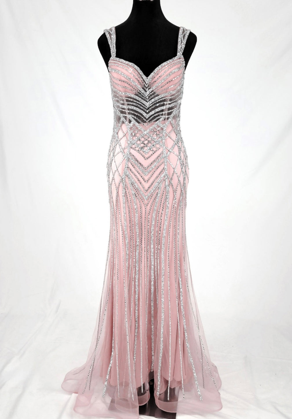 Chicas C835 Evening Silver Mermaid Sweetheart Floor-Length Tulle Dress