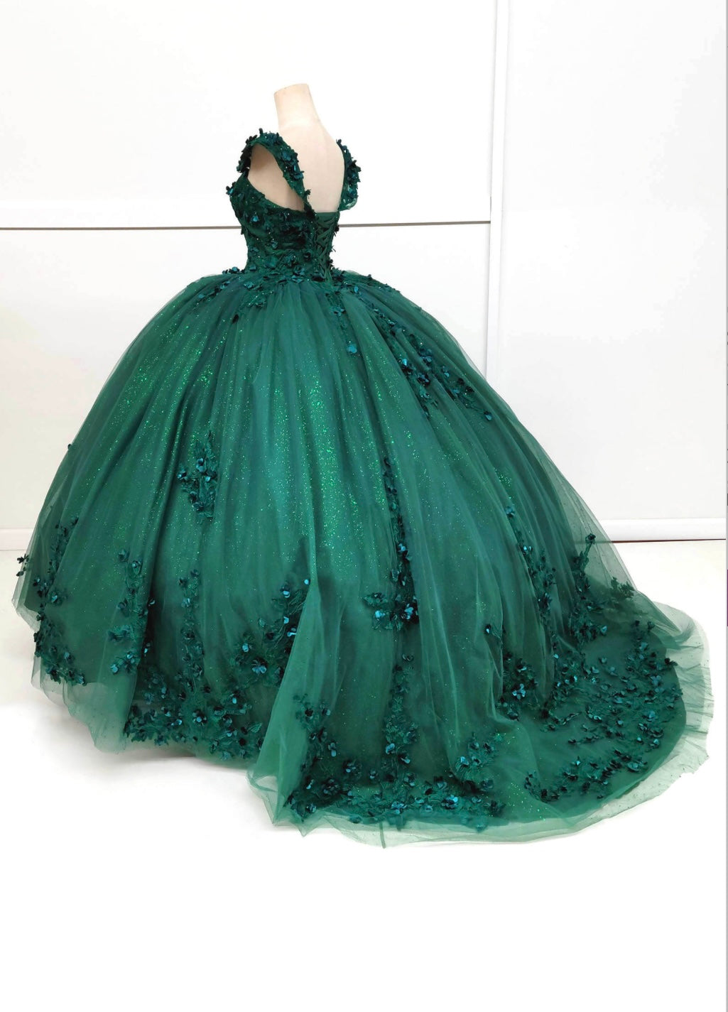 Chicas HF3074 Printed Glitter Emerald BallDress Floral Floor-Length Tulle Dress