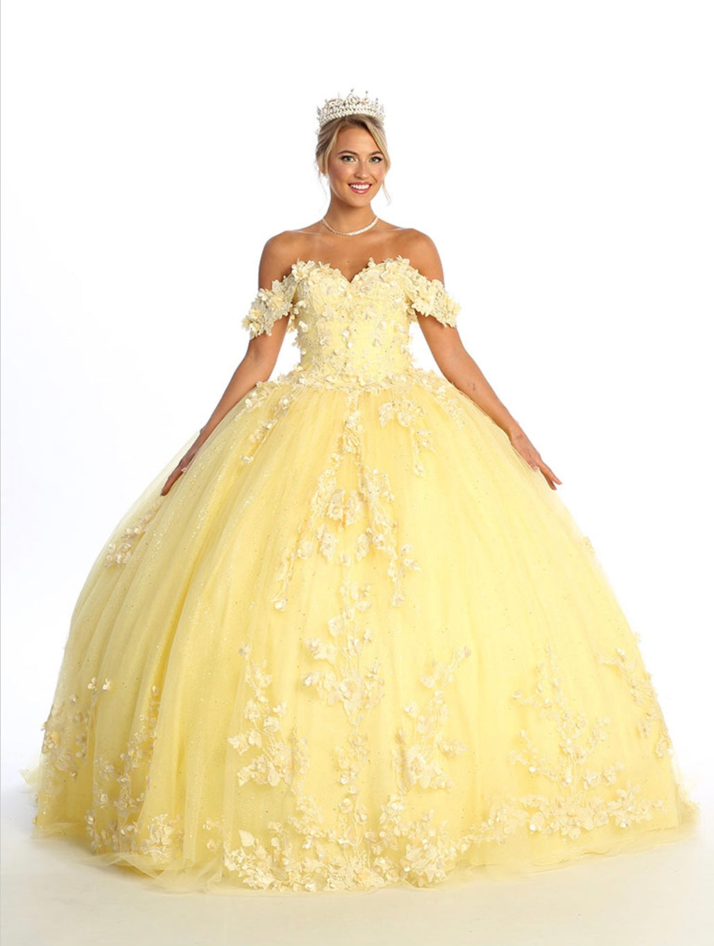 Chicas HF3074 Printed Glitter Emerald BallDress Floral Floor-Length Tulle Dress