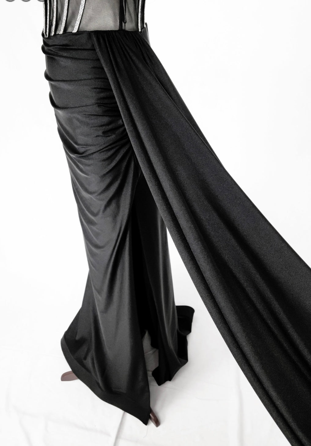 Chicas C367 Elegant Evening Black Strapless Floor-Length Corset Satin Dress