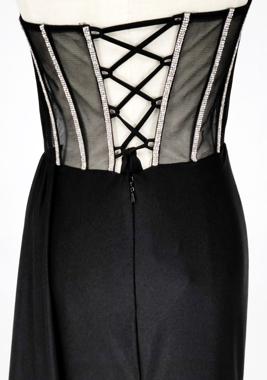 Chicas C367 Elegant Evening Black Strapless Floor-Length Corset Satin Dress