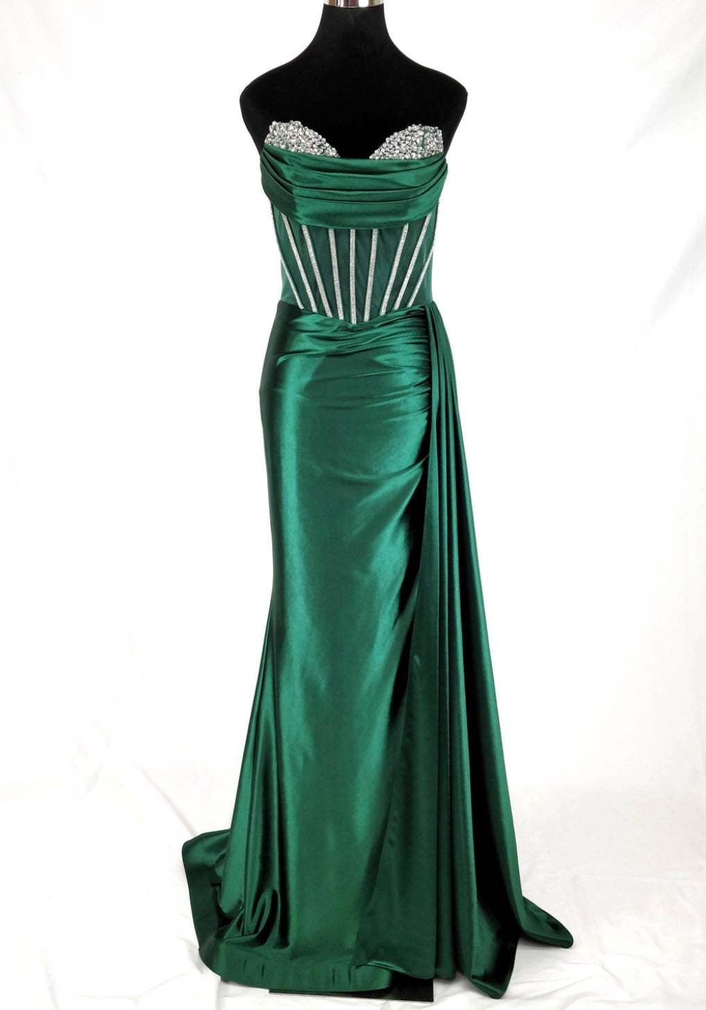 Chicas C367 Elegant Evening Black Strapless Floor-Length Corset Satin Dress