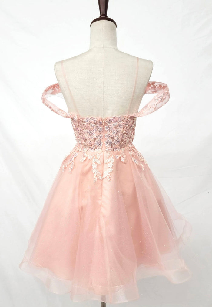 Chicas C359 Romantic Printed Formal Blush Illusion Floral Tulle Dress