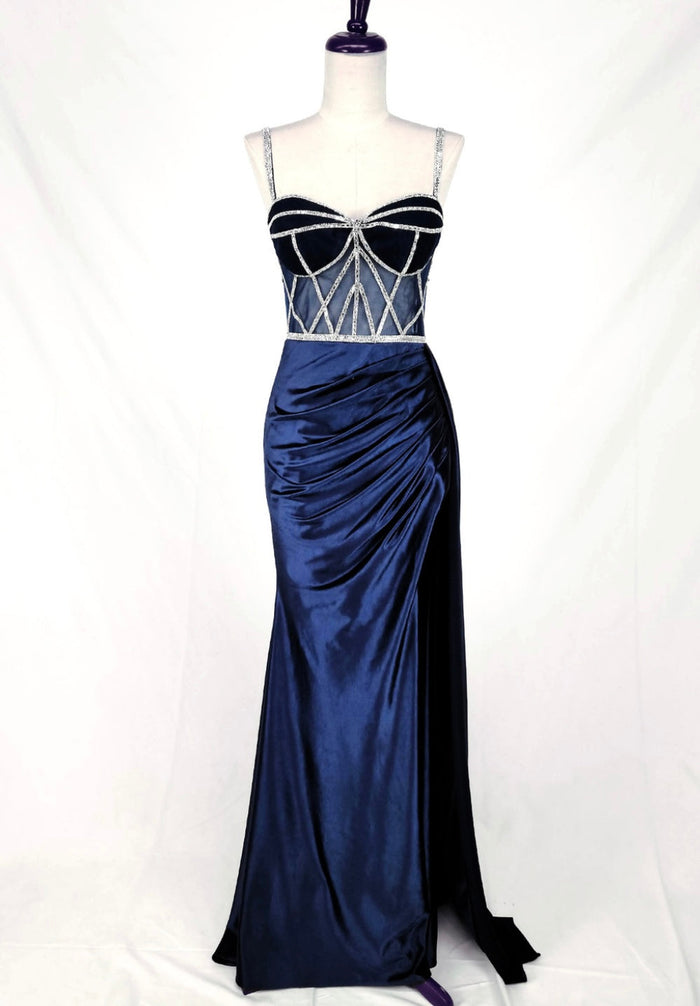 Chicas C368 Glam Evening Black Sweetheart Floor-Length Corset Satin Dress