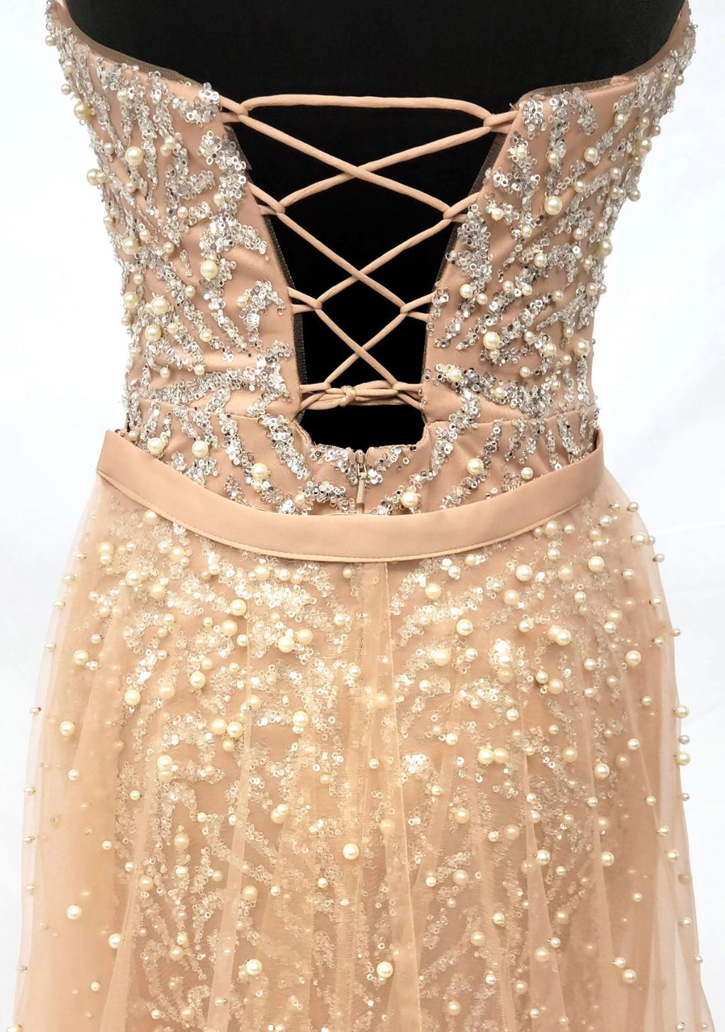 Chicas C839 Evening Silver Sweetheart Floor-Length Beaded Tulle Dress