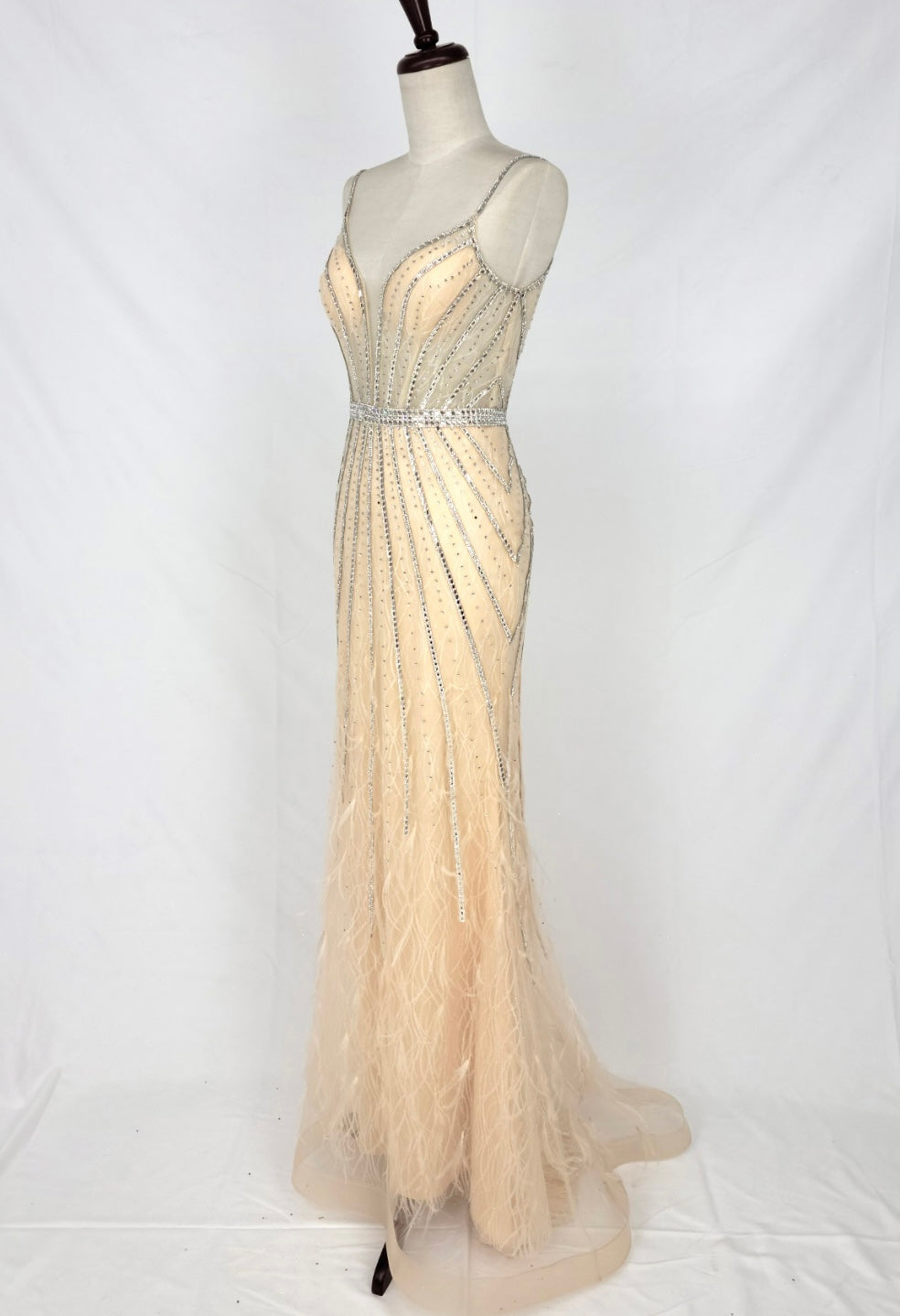 Chicas C827 Prom Blue Spaghetti-Strap Floor-Length Corset Beaded Fabric Dress