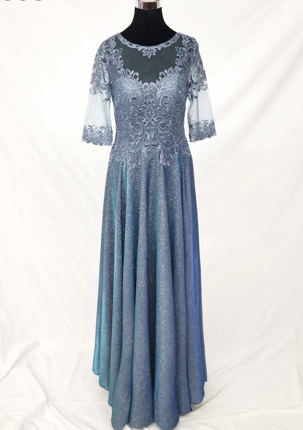 Chicas 5XL6XL Elegant Glitter Bridal Blue A-Line Illusion Tulle Dress