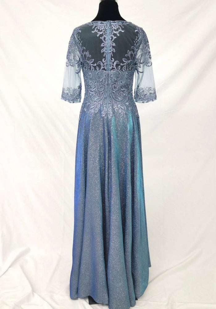 Chicas 5XL6XL Elegant Glitter Bridal Blue A-Line Illusion Tulle Dress