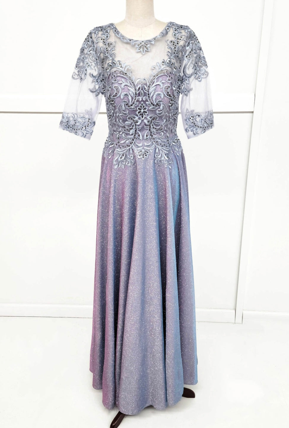 Chicas 5XL6XL Elegant Glitter Bridal Blue A-Line Illusion Tulle Dress