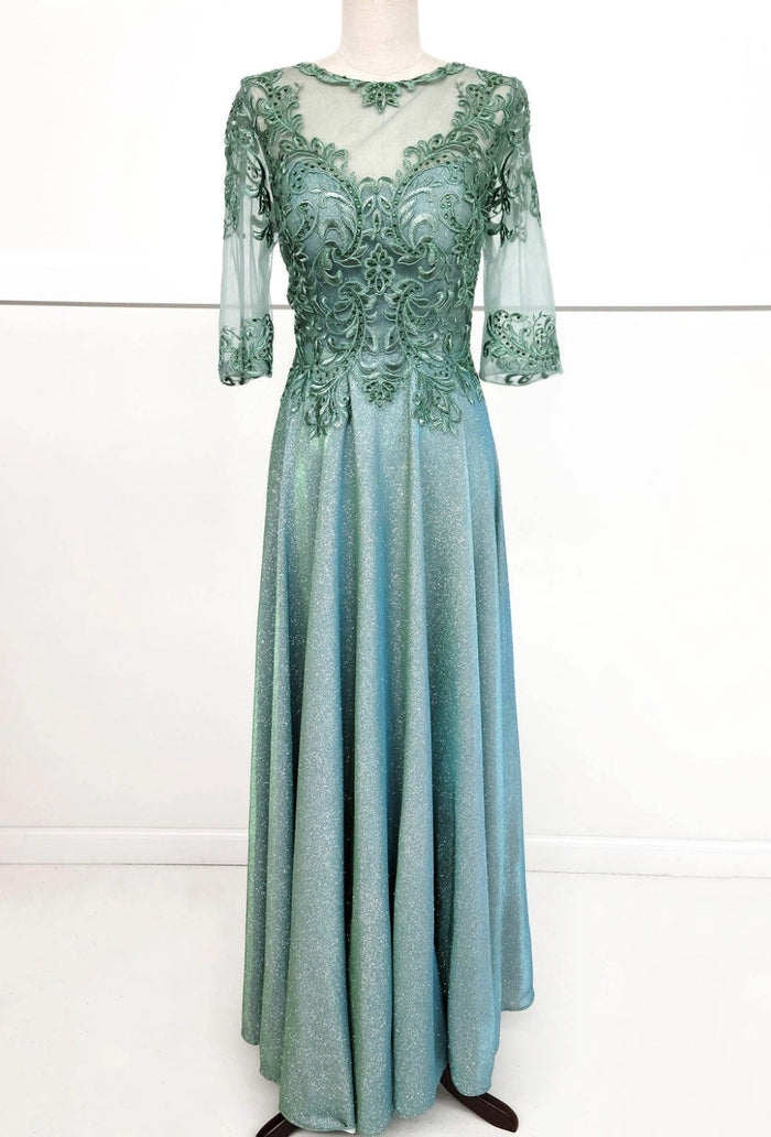 Chicas 5XL6XL Elegant Glitter Bridal Blue A-Line Illusion Tulle Dress