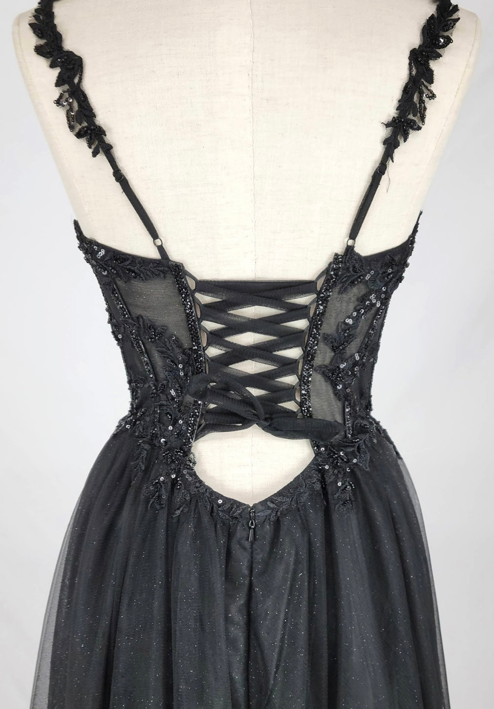 Chicas C365 Elegant Printed Evening Black A-Line Sweetheart Tulle Dress