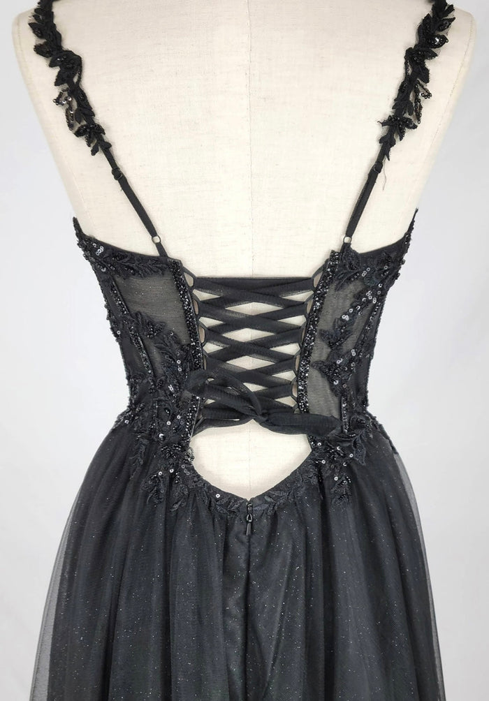 Chicas C365 Elegant Printed Evening Black A-Line Sweetheart Tulle Dress