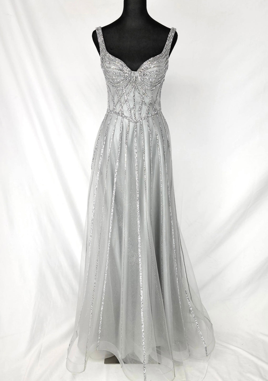 Chicas C834 Elegant Glitter Evening Black A-Line Floor-Length Tulle Dress