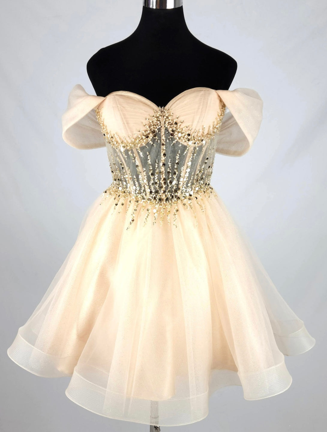 Chicas C363 Cocktail Pink Sweetheart Short Corset Beaded Organza Dress