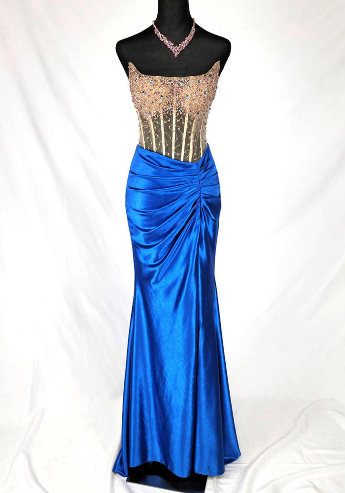 Chicas C831 Evening Black Strapless Floor-Length Corset Satin Dress