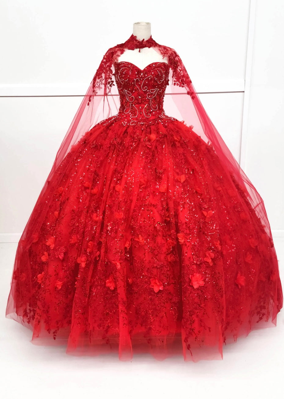Chicas HF3067 Printed Quinceañera Royal BallDress Floral Floor-Length Tulle Dress