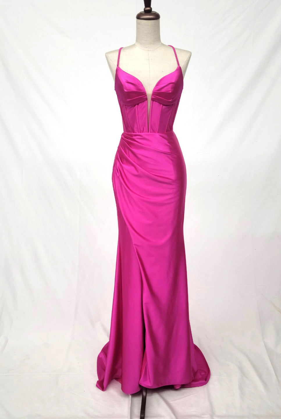 Chicas C360 Glam Evening Black Illusion Floor-Length Corset Satin Dress