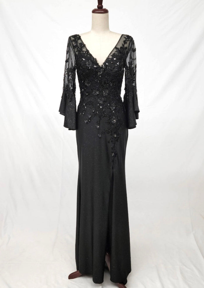 Chicas C357 Printed Bridal Black Floral Floor-Length Fabric Dress