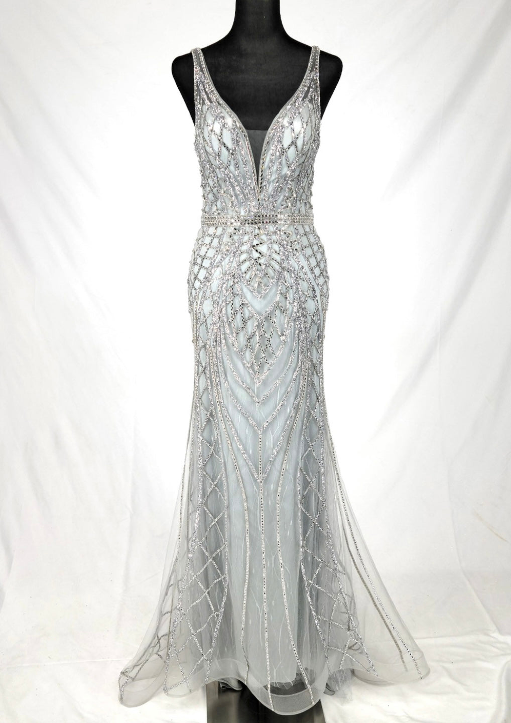 Chicas C830 Evening Black Illusion Floor-Length Beaded Fabric Dress