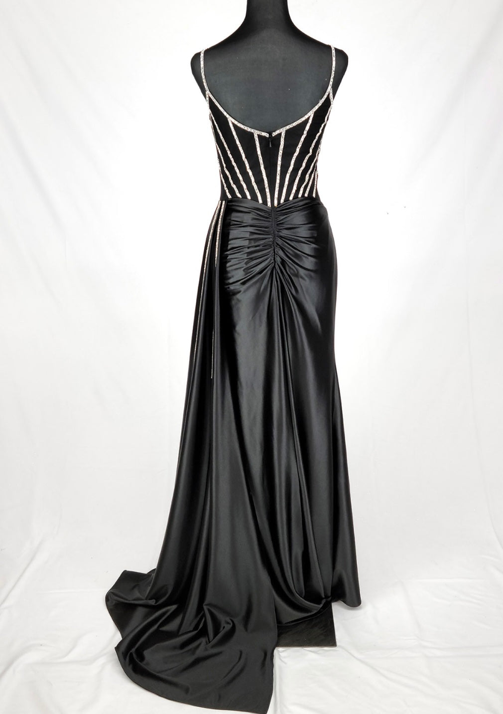 Chicas C343 Evening Black Spaghetti-Strap Floor-Length Satin Dress