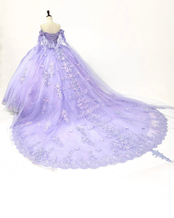 Chicas HF3121 Printed Royal BallDress Butterfly Floral Long Tulle Dress