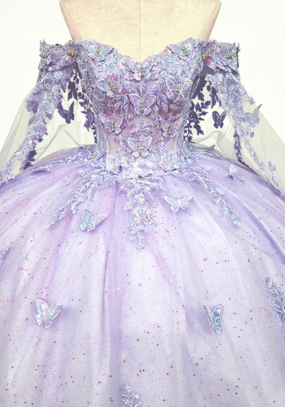 Chicas HF3121 Printed Royal BallDress Butterfly Floral Long Tulle Dress