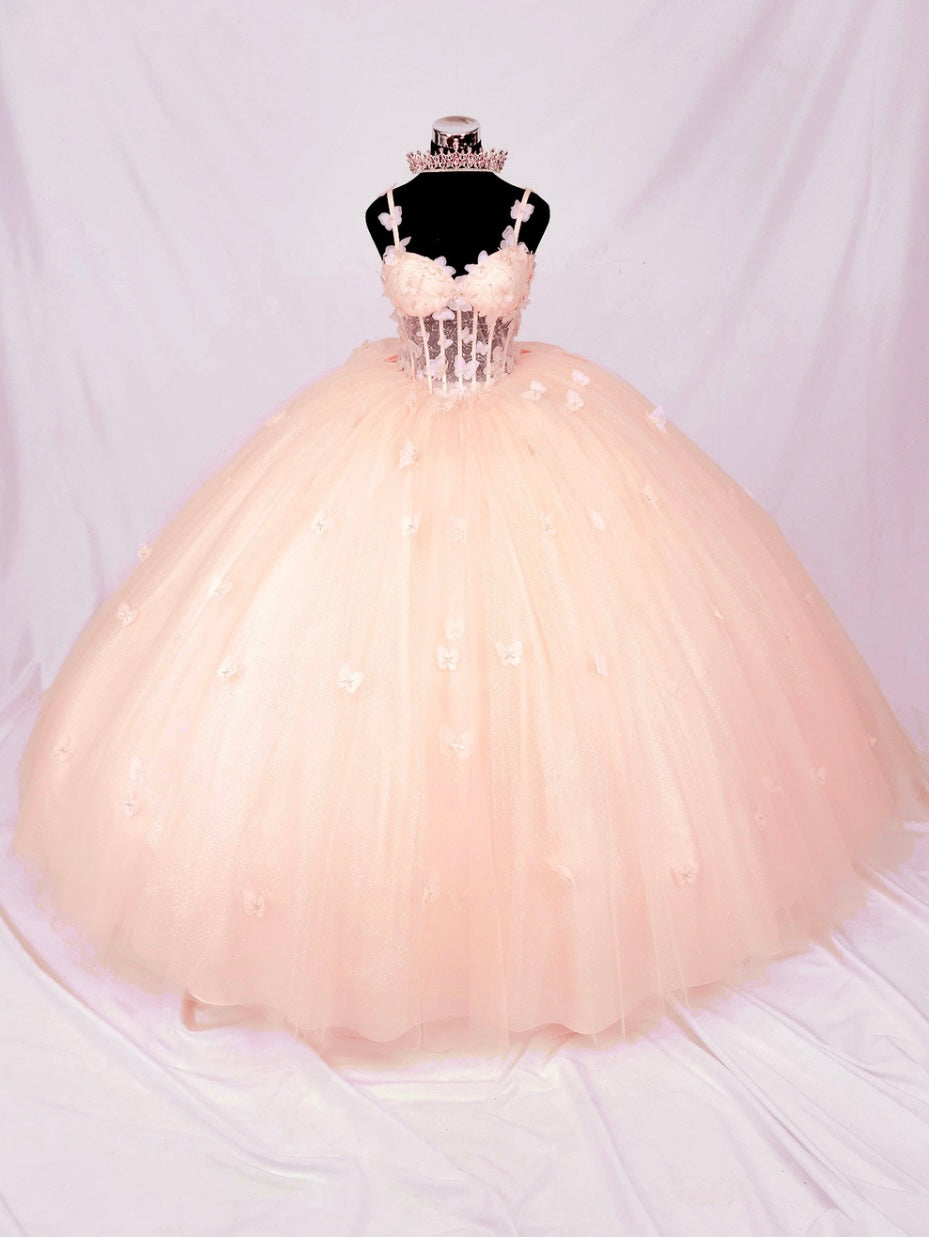 Chicas HF3107 Romantic Printed Blush BallDress Butterfly Floral Tulle Dress
