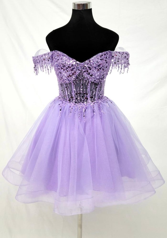 Chicas C356 Champagne Sweetheart Mini Corset Beaded Tulle Dress