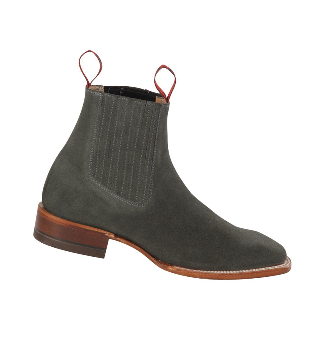Grey Suede Square Toe Boots by Quincy