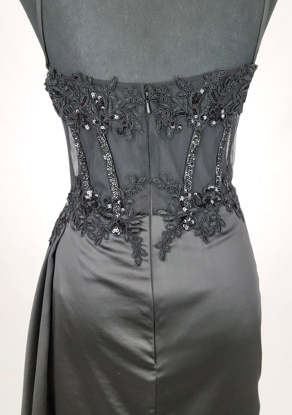 Chicas C355 Elegant Cocktail Black Spaghetti-Strap Short Corset Satin Dress