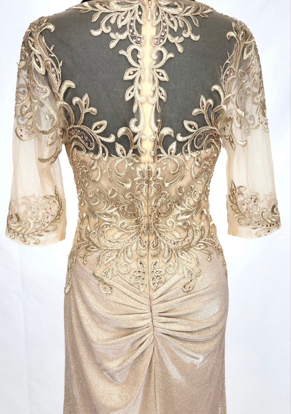 Chicas J046 Evening Gold Illusion Floor-Length High-Slit Fabric Dress