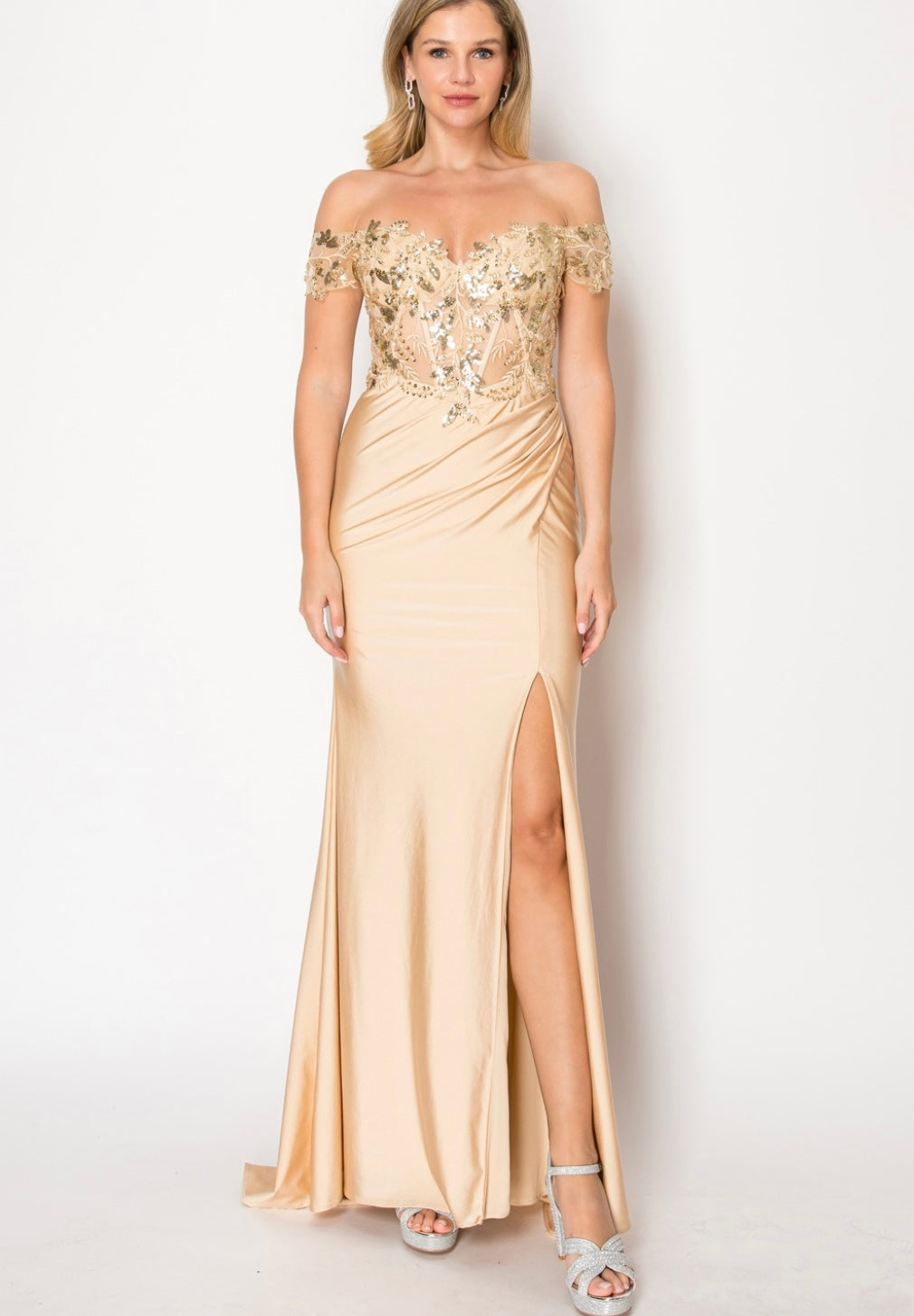 Chicas YG5027 Prom Royal Floor-Length Corset High-Slit Sequin Lace Dress