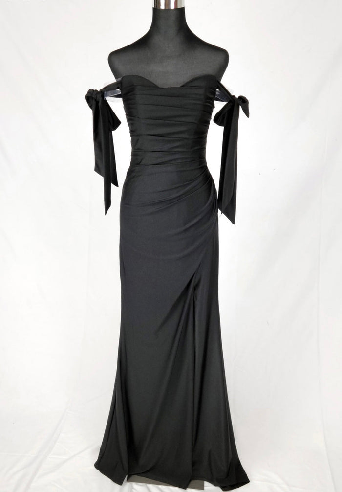 Chicas DM8010 Evening Black Long High-Slit Fabric Dress