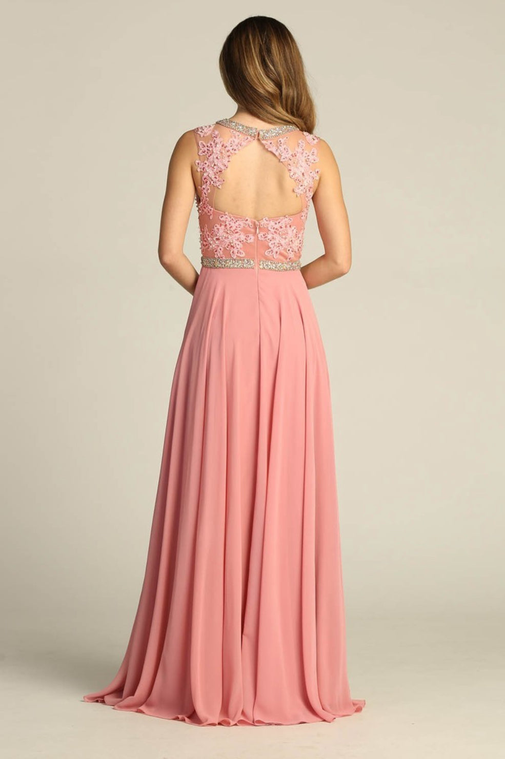 Chicas YG5005 Long Open-Back Beaded Chic Style Chiffon Dress