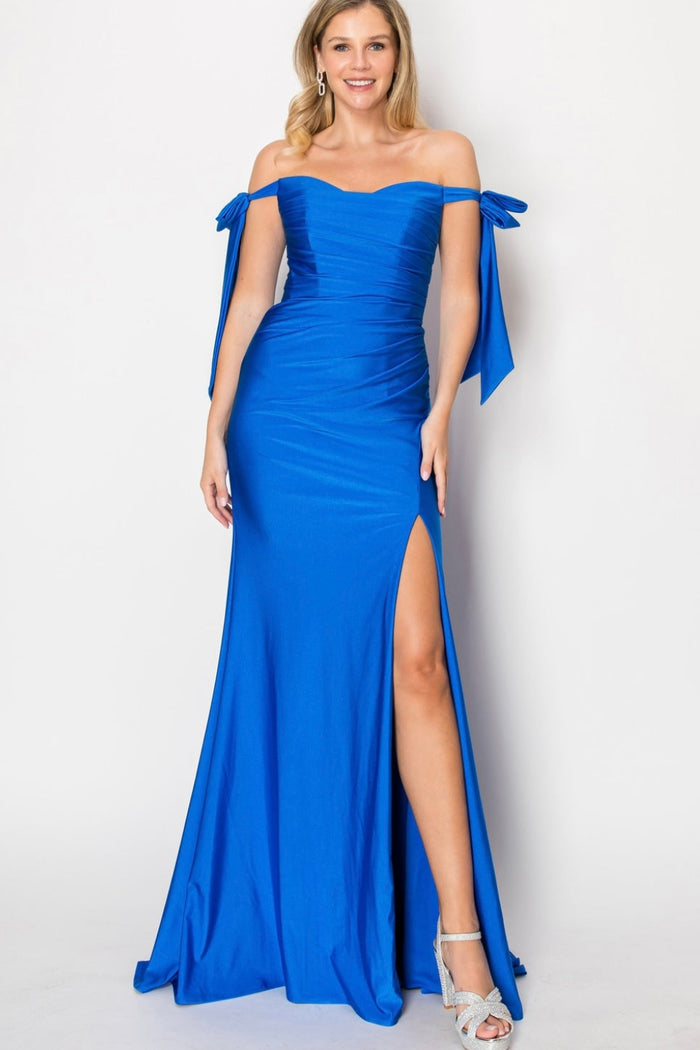 Chicas DM8010 Evening Black Long High-Slit Fabric Dress