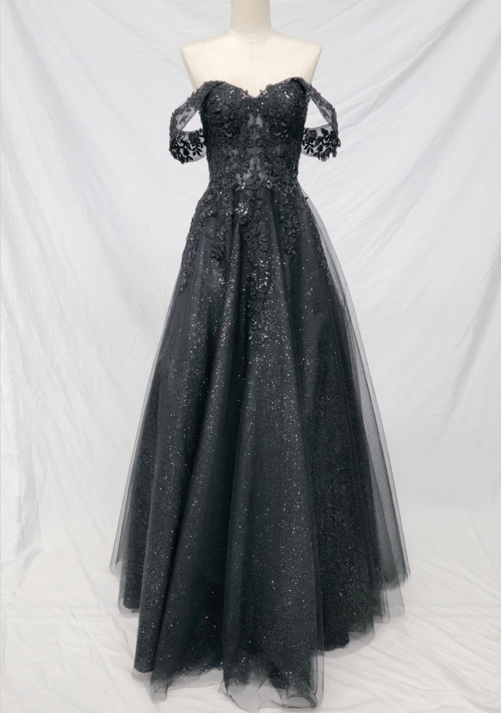 Chicas C336 Romantic Printed Prom Black A-Line Sweetheart Tulle Dress