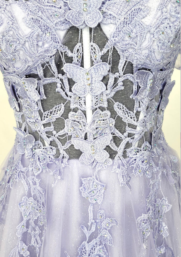 Chicas C350 Printed Glitter BallDress Butterfly Floral Floor-Length Tulle Dress