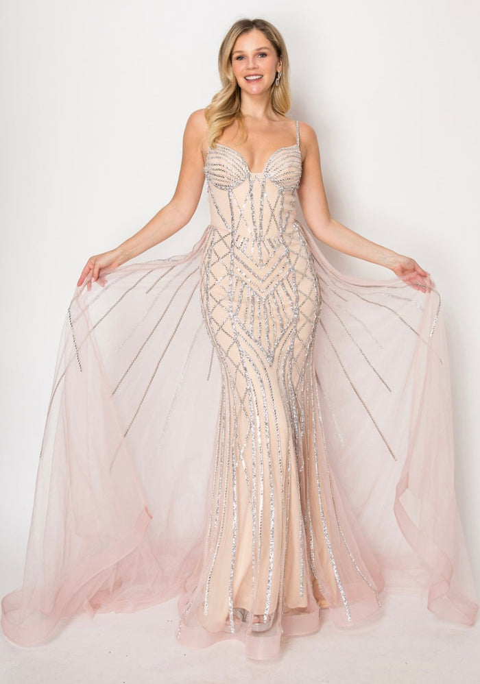 Chicas C824 Modern Glitter Red Mermaid Sweetheart Floor-Length Tulle Dress